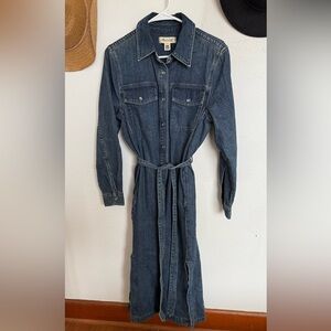 Madewell Dark Wash Denim Long Sleeve Belted Dress NWT